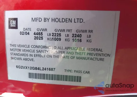 2004 Pontiac Gto from USA, damaged, VIN 6G2VX12G84L241687